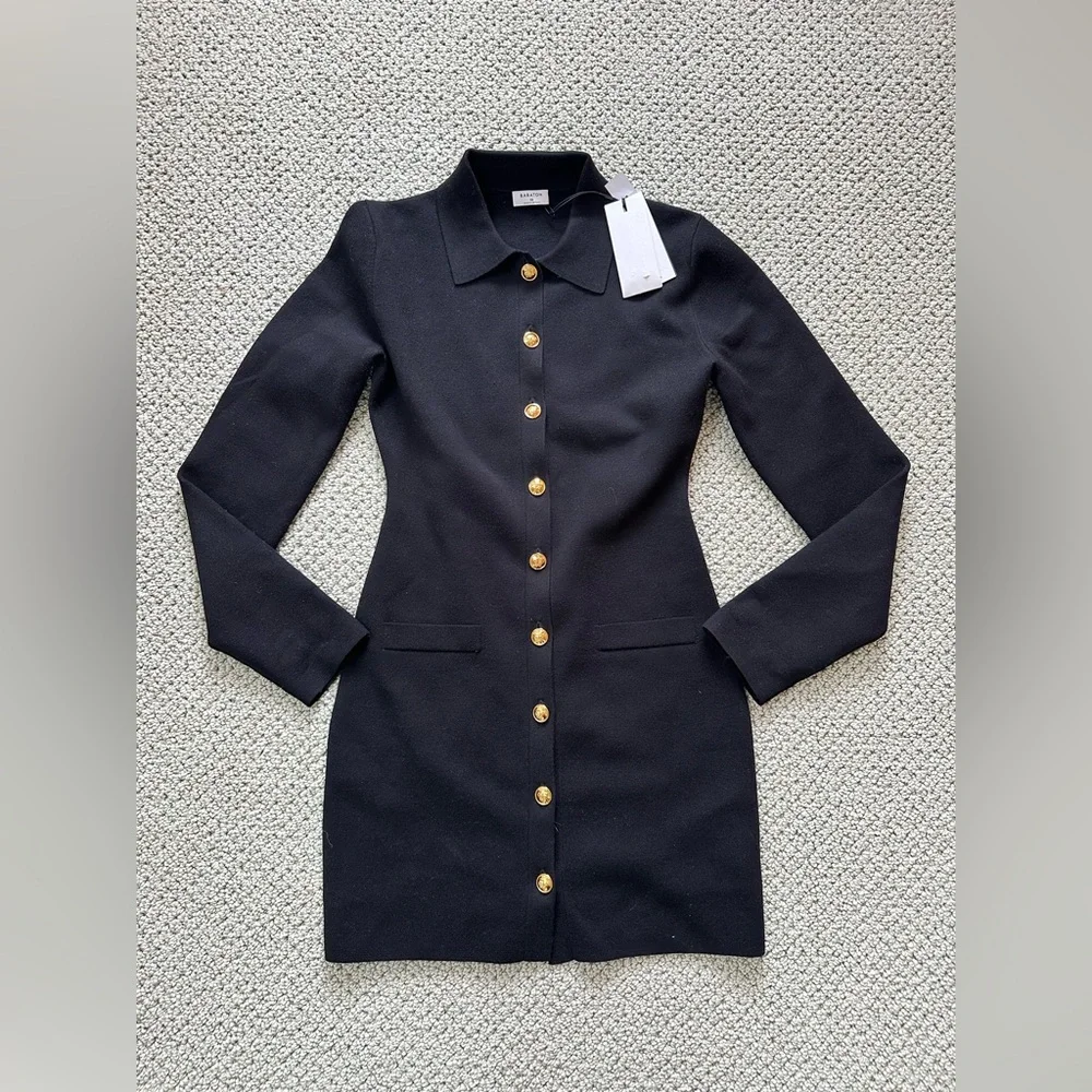 NWT Aritzia Babaton black mini knit dress with gold buttons XS - Picture 1 of 2